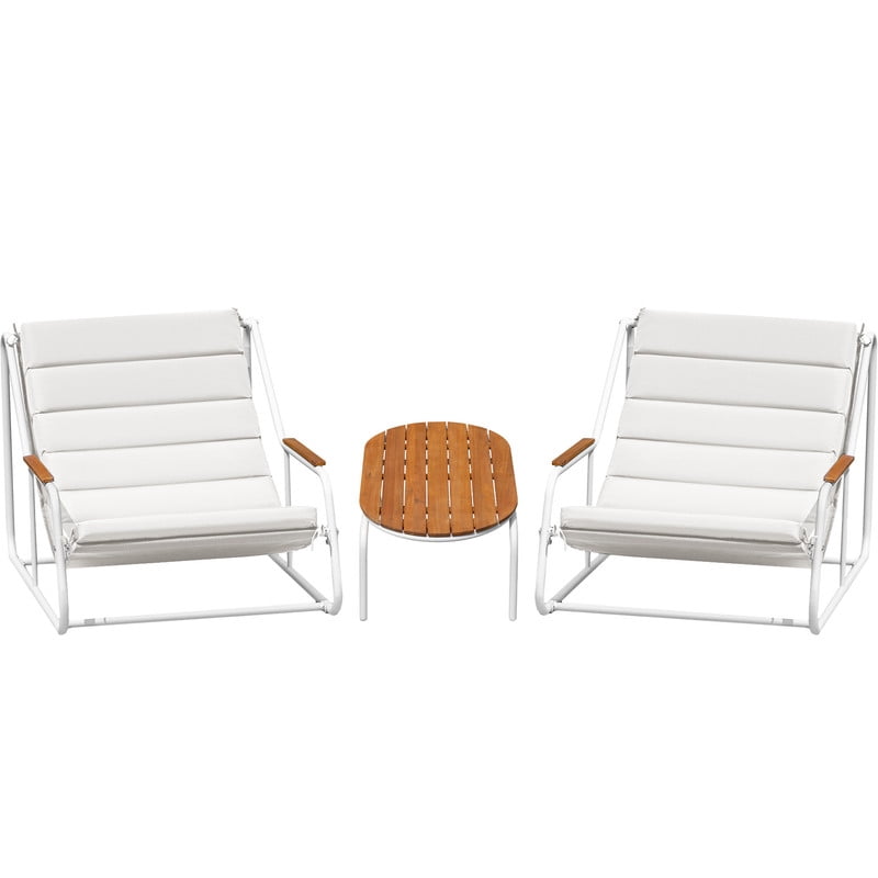 Vineego 3-Piece Outdoor Patio Conversation Bistro Set with Acacia Wood Side Table,Weather-Resistant Modern Lounge Chairs for Balcony, Backyard, Porch, Poolside, white