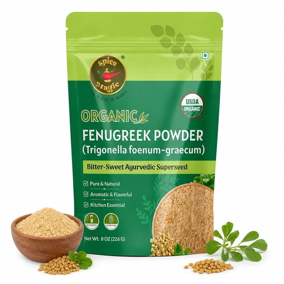 Spice Magic Organic Fenugreek Powder (Methi) 8 oz | USDA Organic Ground Fenugreek Spice | Finely Milled | Resealable Pouch