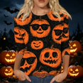 thumbnail image 2 of Spooky Ghost Pumpkin Print Womens 3/4 Sleeve Halloween Shirts Loose Fit Fall Holiday Halloween Shirt, 2 of 5
