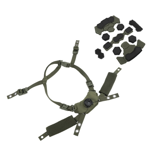 Sistema de revestimiento de casco Almohadilla de esponja interna Sistema de suspensión de dial de casco ajustable Correa para la barbilla para rápido para MICH para casco Wendy Verde