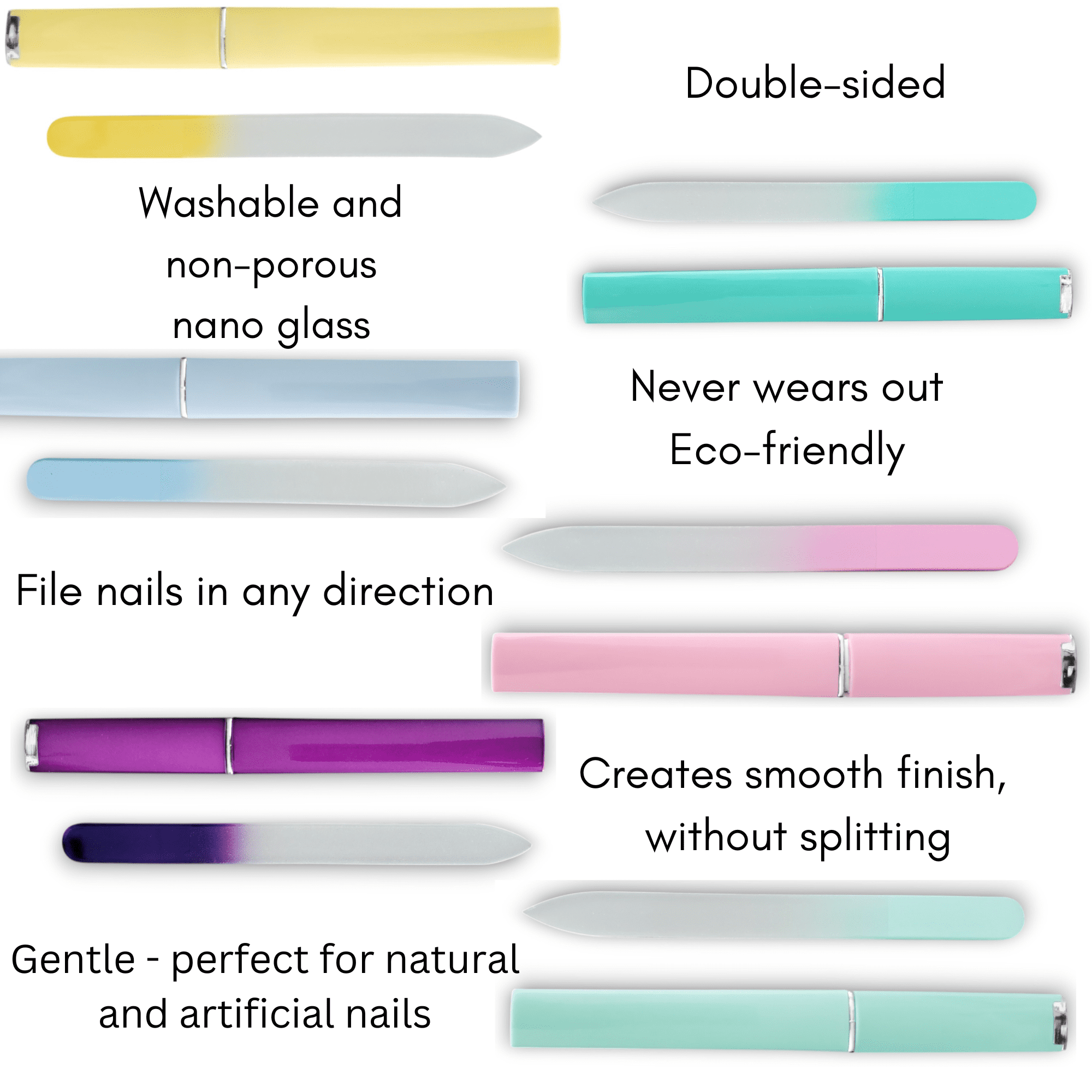6 Pack Pastel Nail Files Set - Professional Double-Sided Emery Boards - Spring Colors for Natural Nails - Perfect Easter Gift for Teen Girls & Women