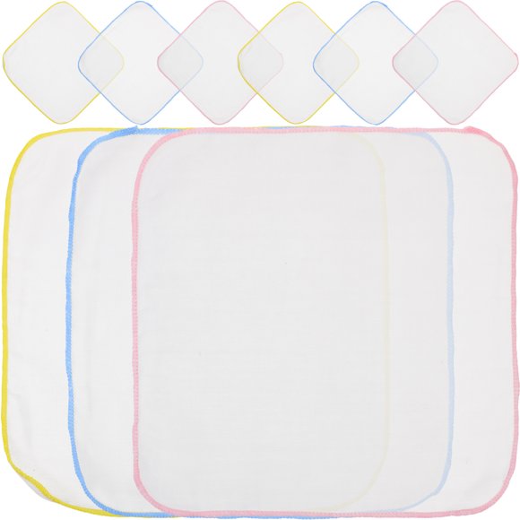 EeaseMX 9 toallas pequeñas de algodón de 25 x 25 cm, cuadradas, para bebé, absorbentes de agua (rosa, azul y amarillo, 3 unidades cada una)