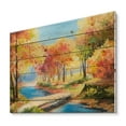thumbnail image 2 of Designart 'Orange and Yellow Trees By The Riverside' Lake House Print on Natural Pine Wood, 2 of 5