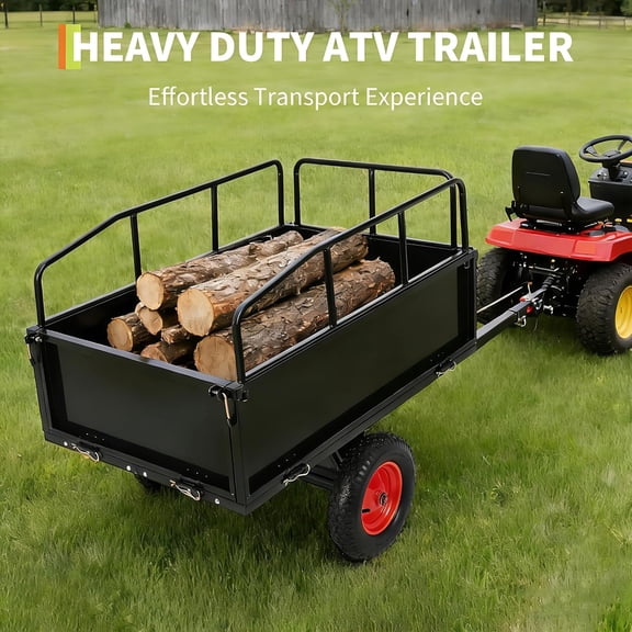 Acekid Heavy Duty Steel Garden Utility Trailer with All Terrain Tires & Removable Sides for Yard Lawn, Black