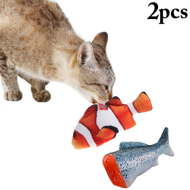 2 Pcs Jouet Poisson Chat Interactif Simulé Réaliste Peluche Herbe à Chat Toy Cat Jouet à Mâcher