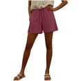 thumbnail image 3 of YHAJDS Womens Lightweight Shorts Linen Lace Patchwork High Waist Drawstring 7 Inches, 3 of 6