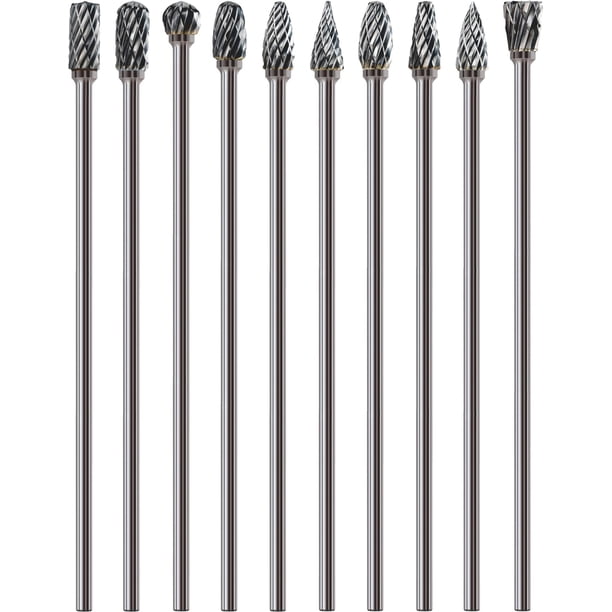 Juego de fresas de carburo Sworker, 10 unidades, vástago de 3 mm para amoladora Dremel