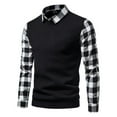 thumbnail image 2 of ZKCCNUK Men Casual Pullover Lattice Fake Two Splicing Turndown Buttons Sweater, 2 of 9