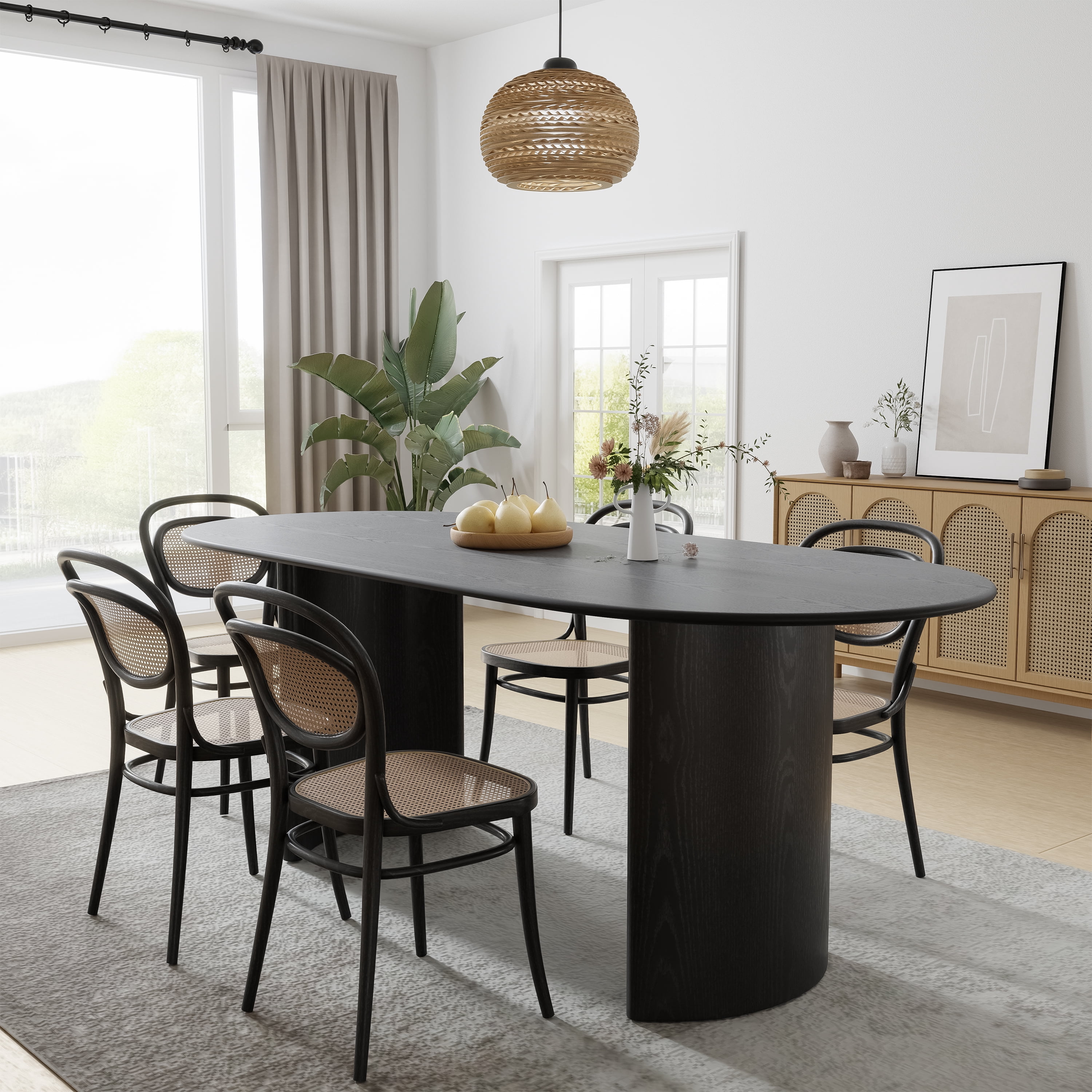 MAYEERTY 67x33.5x30in Modern Oval Dining Table for Contemporary Kitchens and Open - Plan Living Spaces, Black​