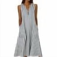 thumbnail image 7 of Snorda Women's Striped Dress Summer Round Neck Sleeveless Striped Solid Color Casual Dress Flowy Sundress Ideal for Daily Wear Beach Vacation & Party, 7 of 7