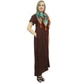 thumbnail image 3 of Bimba Women's Asymmetrical Hem Summer Pockets Dress Brown Maxi With Scarf-12, 3 of 9
