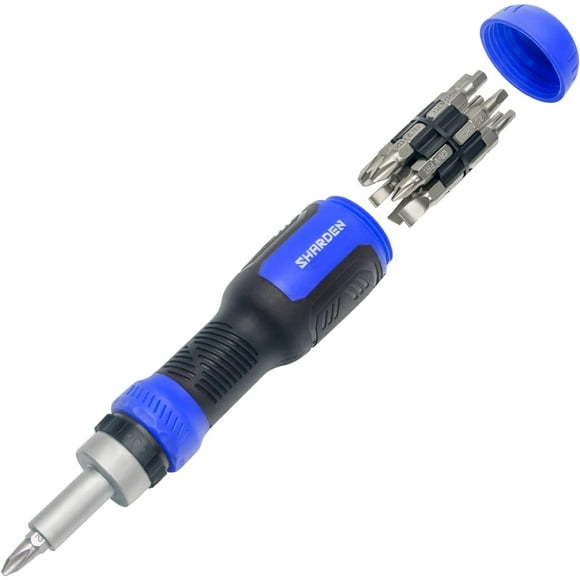 shiyou-SHARDEN Ratcheting Screwdriver 13-in-1 Ratchet Screwdriver Set Multi Bit Screw Driver All in One Screwdriver with Torx Security, Flat Head, Phillips, Hex, Square and 1/4 Nut Driver