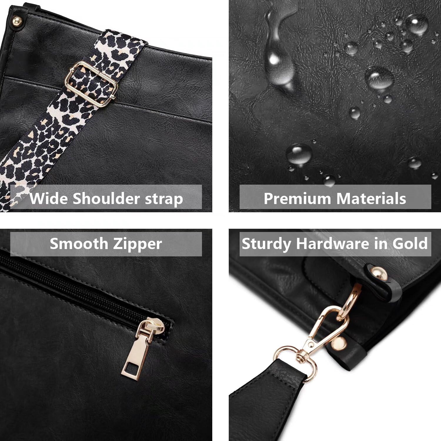 Kwuty Vegan Leather Crossbody Bags for Women, Crossbody Purse with Guitar Strap Zipped Pockets Handbag Shoulder Bag