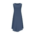 thumbnail image 6 of SMihono Loose Fit Dress for Women Fall Summer Sleeveless Crew Neck Linen Maxi Long Basic High Low Dress Women 2025 Navy L, 6 of 7