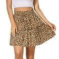 thumbnail image 2 of Pleated Skirts for Women Summer Cute High Waist Ruffle Skirt Floral Print Swing Beach Womens Mini Skirt Brown L, 2 of 9