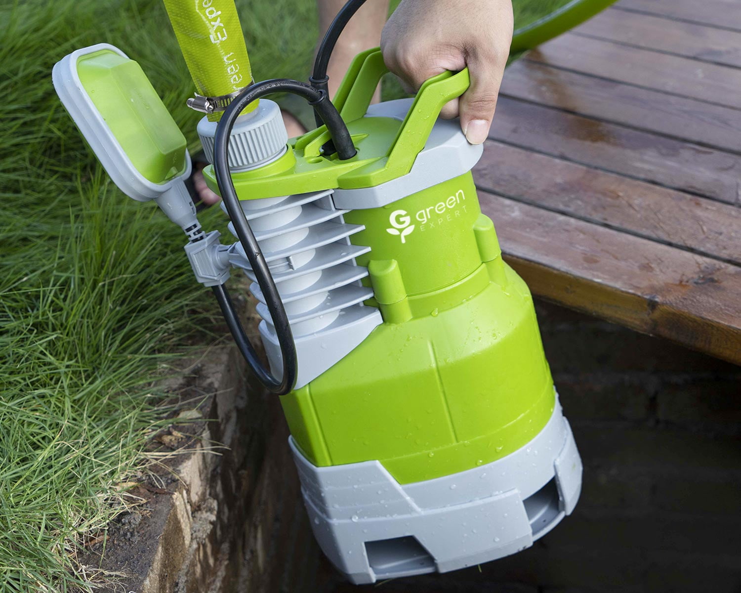 Green Expert 1.5HP Submersible Sump Pump High Flow 5000GPH 25ft Power Cord Manual Automatic On/Off for Water Removal from Basement Sump Pit Pools Hot Tub Spas Garden Pond