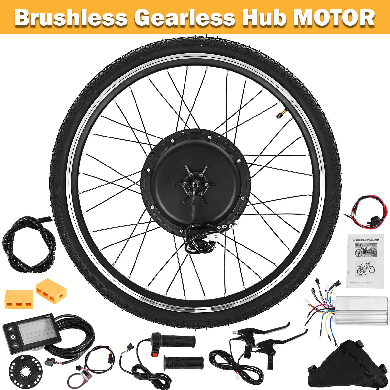 26" 1000W 48V E-Bike Kit Rear Wheel Electric Bicycle Motor Conversion LCD Meter 