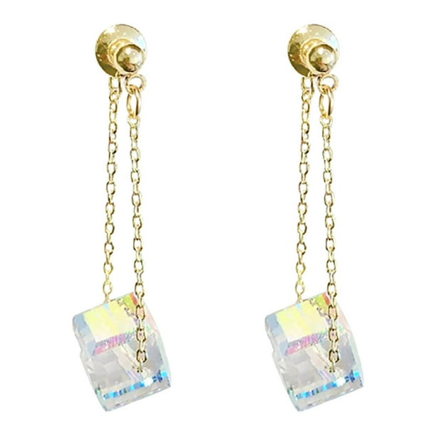 Pendientes con flecos, cubos geométricos y cristales para chicas adolescentes, pendientes minimalistas de piercing, pendientes de moda