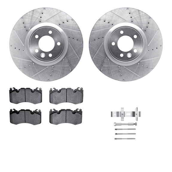 Dynamic Friction Company Front Brake Rotors-Drilled and Slotted-Silver with 5000 Advanced Brake Pads includes Hardware 7512-11022