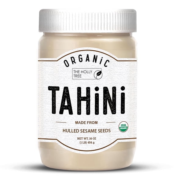 Organic Tahini Paste 16 oz Jar - Tahini from Hulled Sesame Seeds - USDA Certified, Kosher, Gluten Free - Tahini Sauce & Sesame Paste - The Holly Tree
