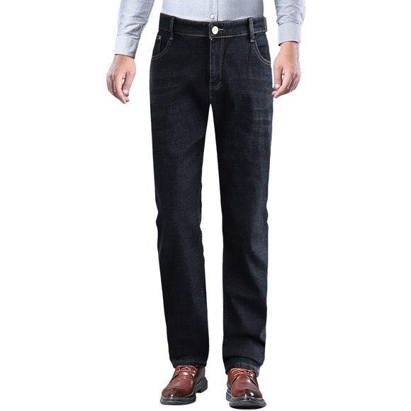 Men's Autumn And Winter Loose Casual Padded And Thickened Warm Elastic Denim Long Trousers