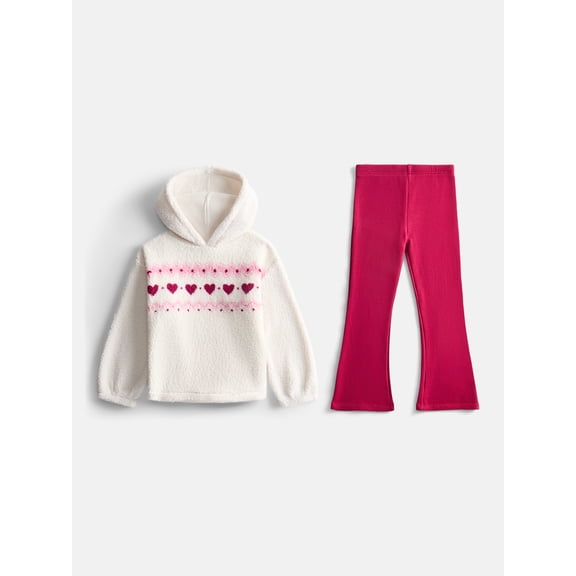 Wonder Nation Girls Plush Hoodie and Flare Leggings Set, 2-Piece, Sizes 4-10