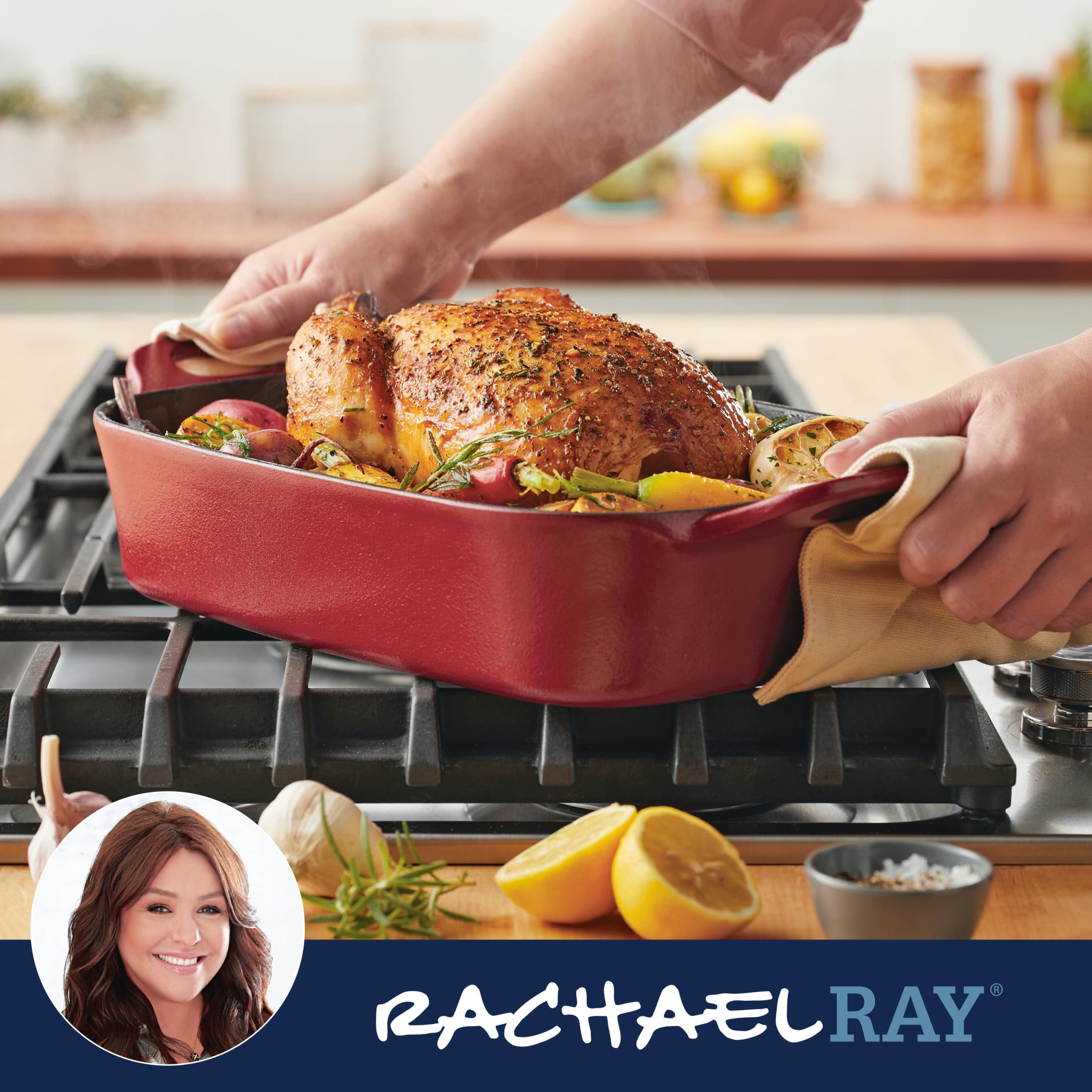 Free Shipping Rachael Ray NITRO Cast Iron Roasting Pan 9 Inch x 13 Inch Red Walmart