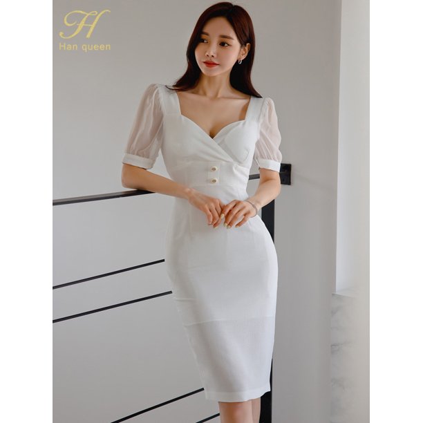 H Han Queen nuevo verano mujeres negro/blanco vestido de tubo moda delgada Sexy OL trabajo ceñido al cuerpo Vestidos Oficina Casual Vestidos