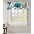 thumbnail image 2 of Tie Up Valance Curtain for Kitchen,Vintage Teal Blue Flower Butterfly Leaves Rod Pocket Short Curtains Adjustable Tie-Up Shade Valances,Watercolor Plant Window Treatment for Bathroom Bedroom, 2 of 7