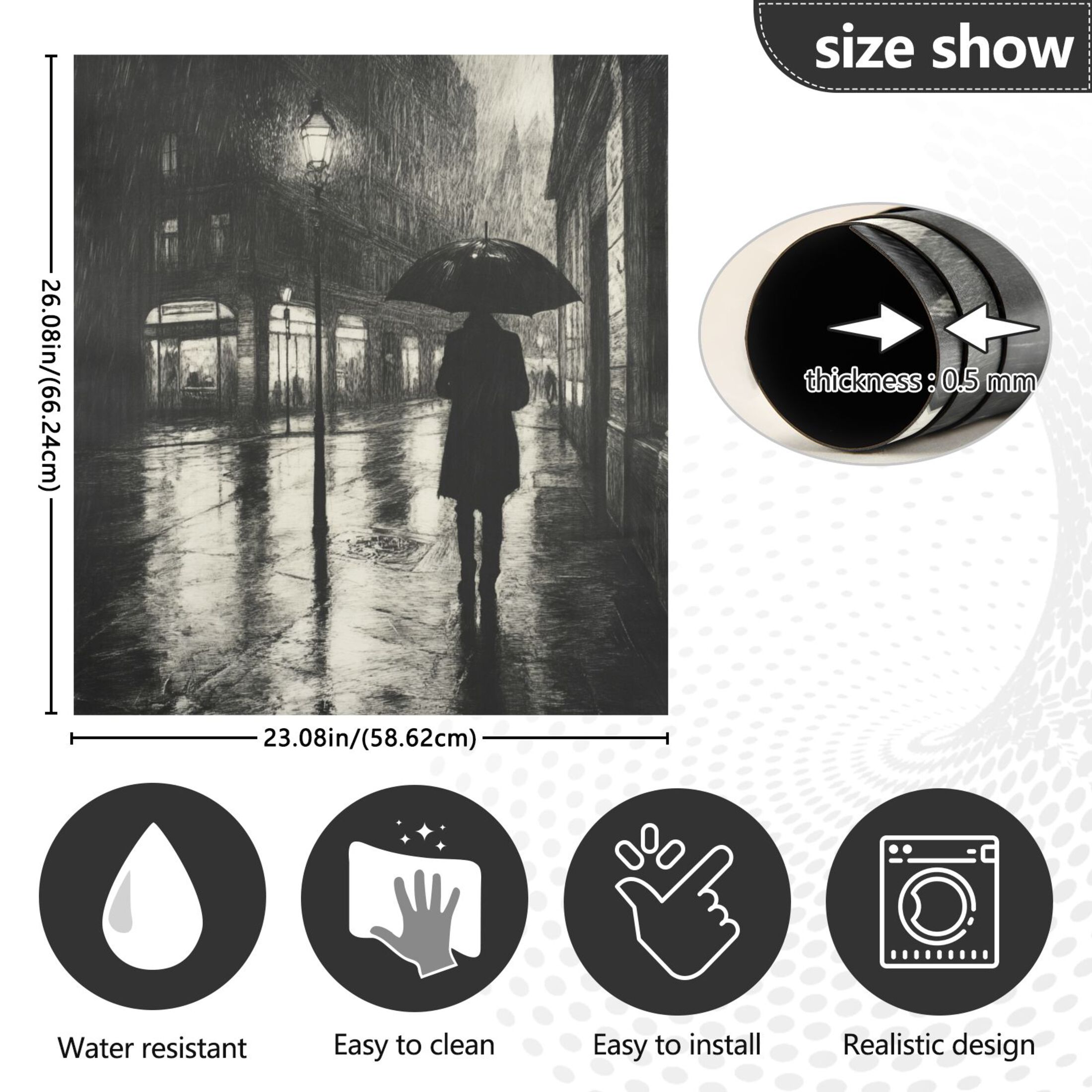 Dishwasher Magnetic Sticker 23x26 Inch Refrigerator Magnetic Sticker Washing Machine Magnetic Sticker Kitchen Panel Magnetic Sticker Home Decor Cool Black Rain