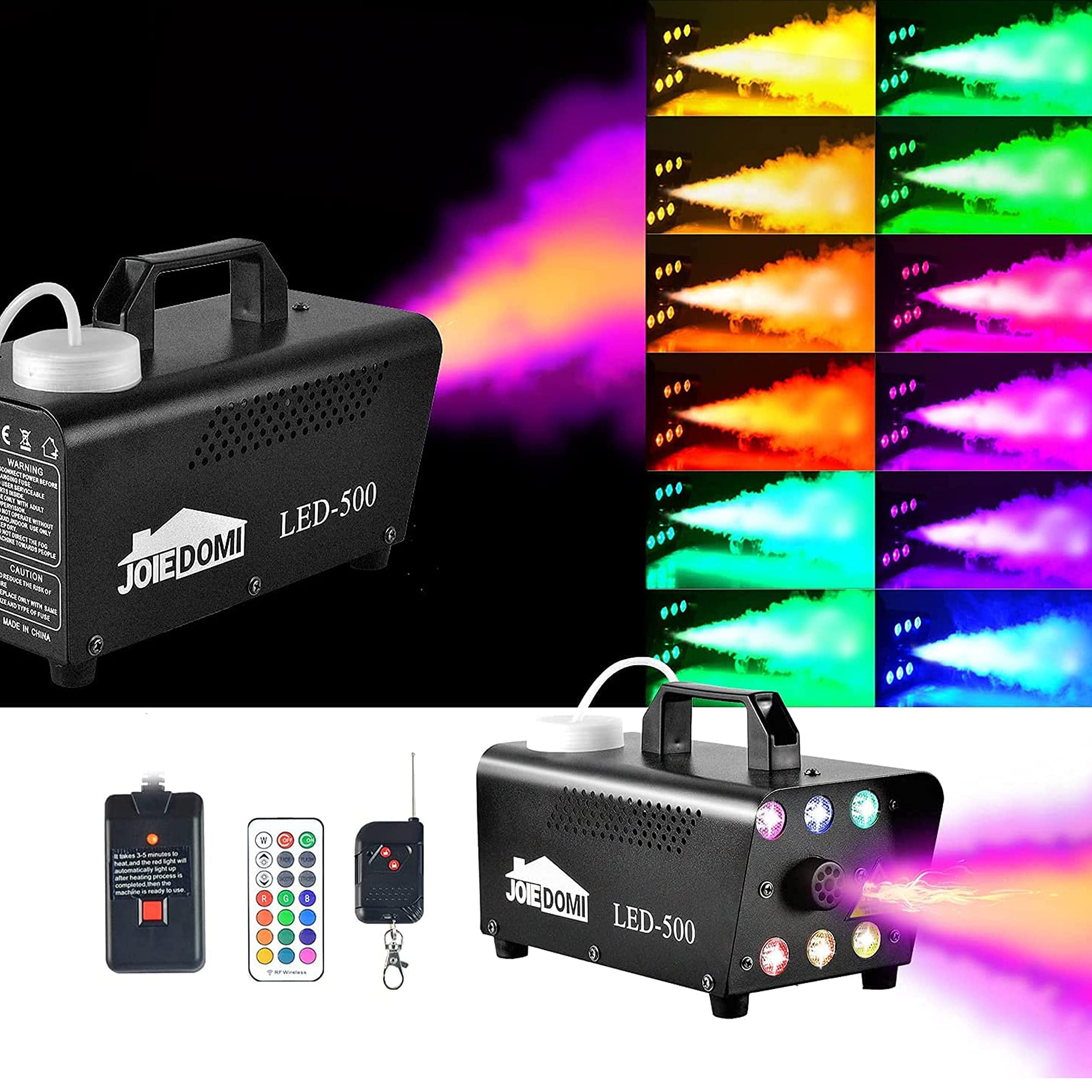Joyfy Halloween Fog Machine,500W Outdoor Smoke Machine with 13 Colorful LED Lights & Wireless Remote Control for Wedding,Halloween,Party (Not Included Atomized Liquid)