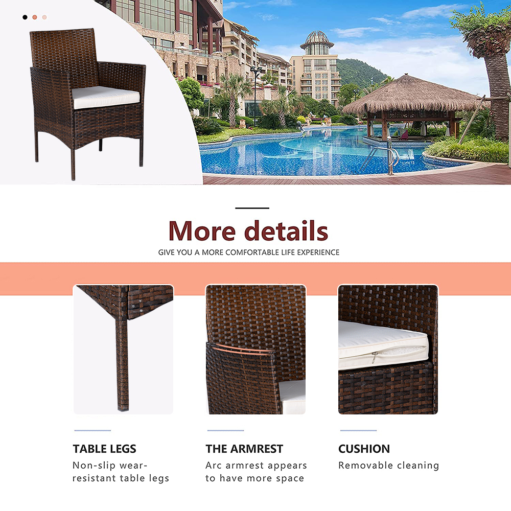 3 Piece Patio Bistro Set Clearance, Outdoor Patio Furniture Sets with Glass Coffee Table, Modern Wicker Patio Set Rattan Conversation Sets with Beige Cushions for Backyard Deck Garden Pool, L5636 - image 3 of 10