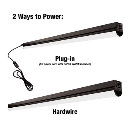 4 ft. Garage LED Linkable Matte Black Strip Light Fixture Plug-in Hardwire 1800 Lumens 20-Watt 4000K Bright White