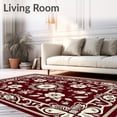 thumbnail image 2 of ODIKA 4'x6' Machine Washable Non-Slip Area Rug, Damask Rose Garden Tapestry with Traditional Motifs High Traffic Rug with Pad, Red, 611914, 2 of 8