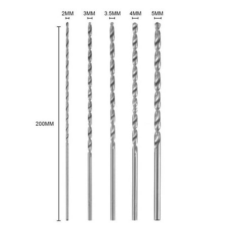 

Geege 5Pcs 2/3/3.5/4/5mm HSS 8inch Extra Long HSS Drill Bits Set Tool Metal Drilling