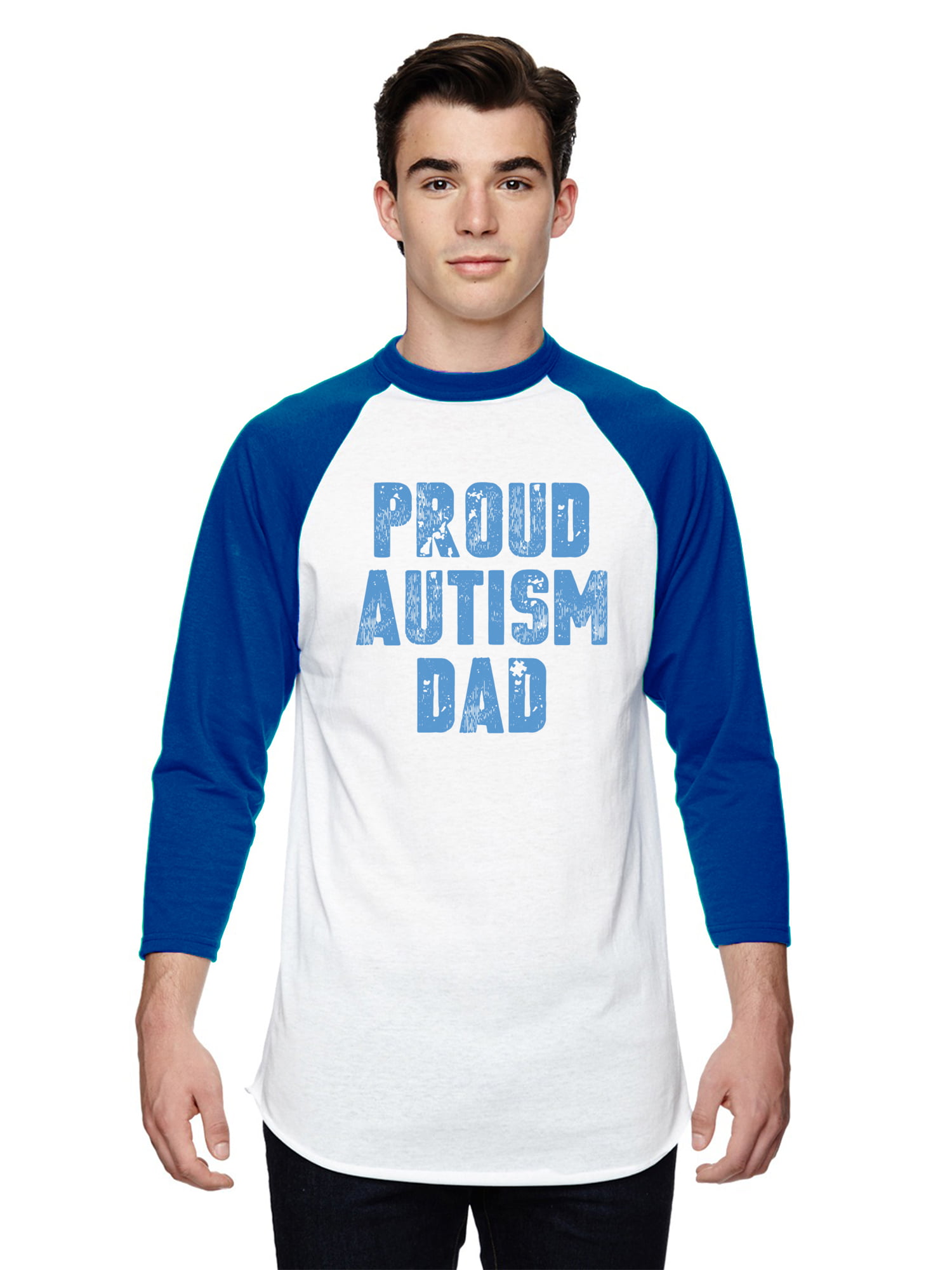 I Love Someone with Autism Mens Crew Neck Raglan 3/4 Sleeve Baseball T Shirt 
