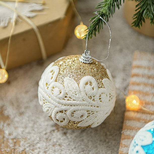 Bolas navideñas de tela colorida - adornos colgantes de árbol de 8 cm con cinta, set de 6 colgantes navideños