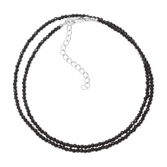 Black Spinel 2mm Tiny Beaded Necklace, Faceted Round Black Beads Necklace, Minimalist Jewelry