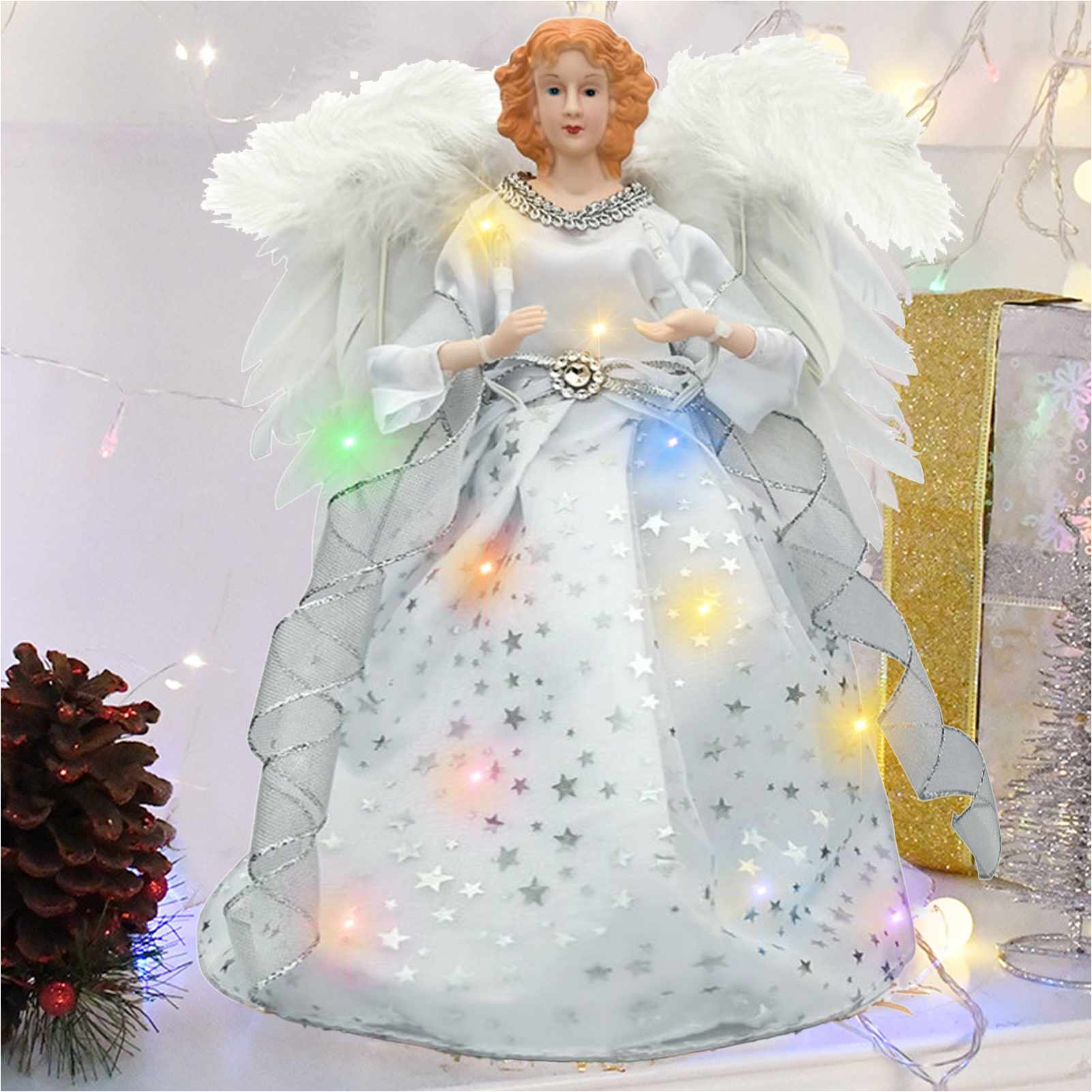 Angel Christmas Tree Topper with LED Light 32 cm Illuminated