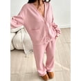 thumbnail image 3 of DENTOYOU Lounge Sets for Women 2 Piece Outfits V Neck Button Long Sleeve Shirt Wide Leg Pants Matching Set Sweatsuits Pink XL, 3 of 6