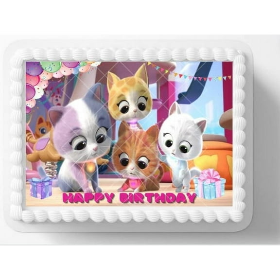 Super Kitties Birthday Edible Image Cake Topper, by ToriBellas Designs