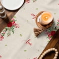 thumbnail image 3 of Red Gnomes Table Runner - 36 Inch Long Valentine Roses Leaves Love Beige Rustic Cotton and Linen Blended Dress Scarves Farmhouse Table Runner for Kitchen Dining, Coffee Table, 13" x 36", 3 of 8