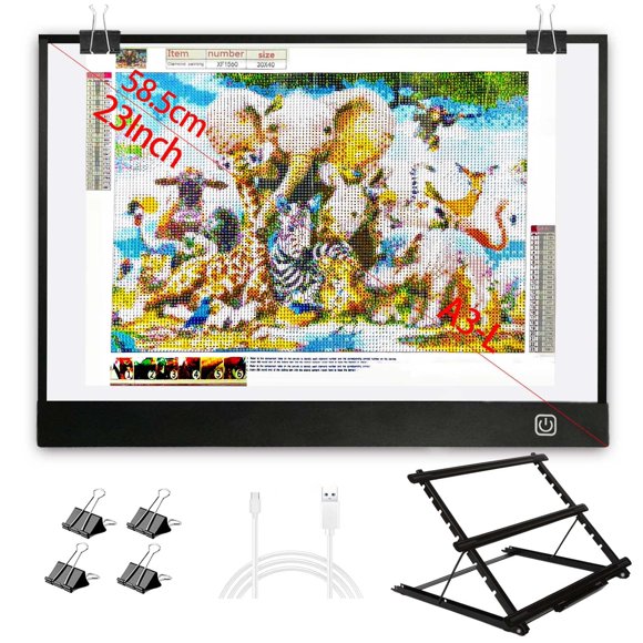Welzk Tablero De Luz Para Pintura De Diamantes A3 Con Soporte De Metal Grande L: 18,5 ? Ancho: 13,6 Pulgadas, Almohadilla De Luz Grande Para Pintura De Diamantes, Tablero De Luz De Arte De Diamante Re