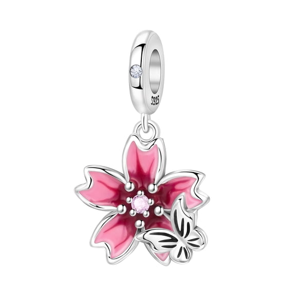 Silver Plated Sakura Charm Bead for Bracelet Making