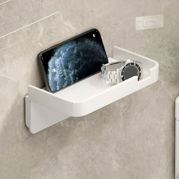 Xdegoge Floating Wall Shelves - Small Stick-on Wall Mounted Phone Shelf Holder Wipes Rack Smart Speaker Shelf for Bathroom,Kitchen,Toilet,Bedroom,Office - Black,White,Dark Gray