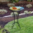 thumbnail image 3 of Alpine Corporation 18" Glass Birdbath w/ Flowers & Bee w/ Metal Stand, 3 of 4
