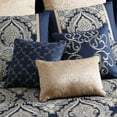 thumbnail image 4 of Nova 9 Piece Polyester Queen Comforter Set, Gold Damask Print, Navy Blue- Saltoro Sherpi, 4 of 5
