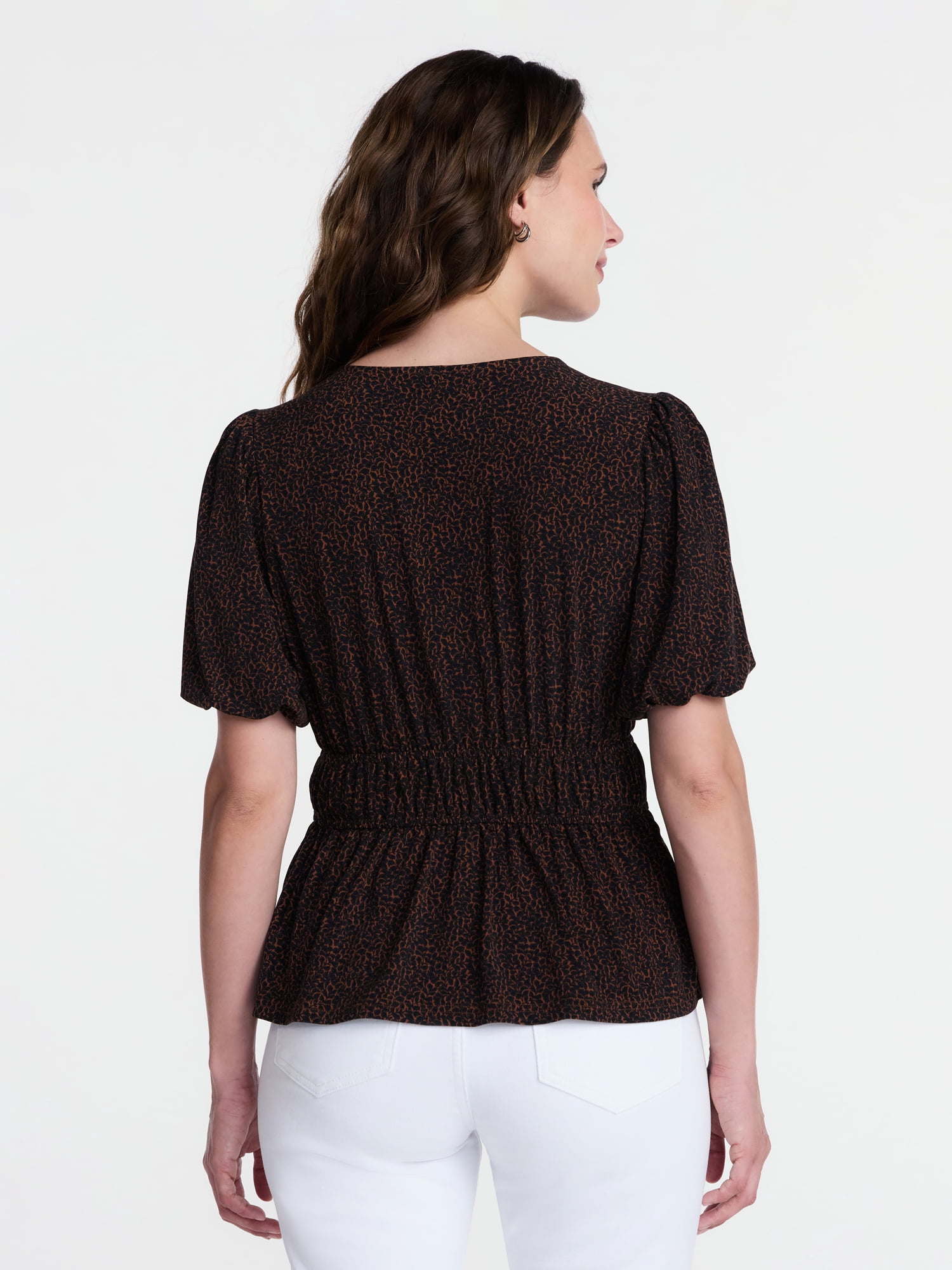 Time and Tru Women's and Women's Plus V Neck Shirred Peplum Top, Sizes XS-XXXL