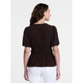 thumbnail image 4 of Time and Tru Women's and Women's Plus V Neck Shirred Peplum Top, Sizes XS-XXXL, 4 of 6