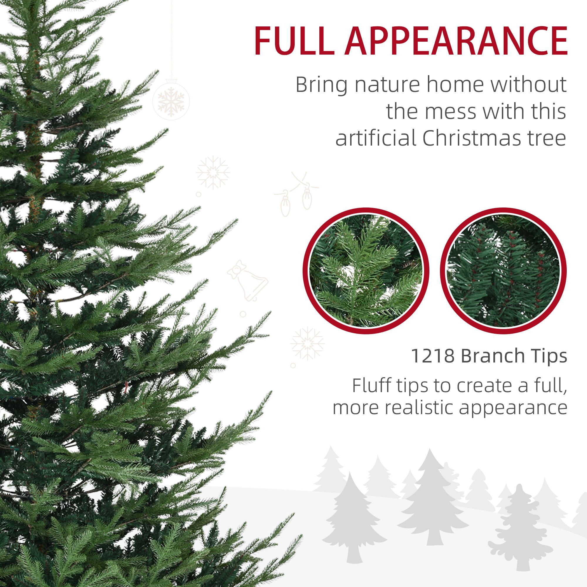 7.5ft Christmas Tree, Pencil Xmas Tree with 1218 Realistic Branches, Steel Base, Auto Open, Green